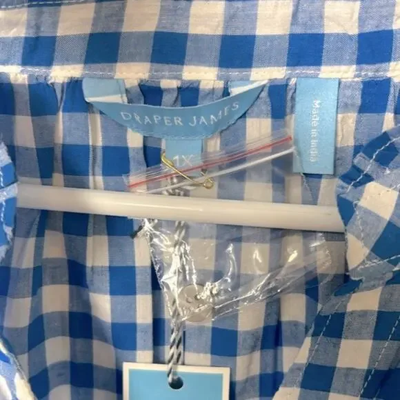 NWT Draper James blue gingham sleeveless ruffle detail button down blouse top - Picture 11 of 13